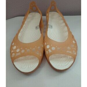 Crocs Adrina Sandals Women Shoes Jelly Flats Orange Rubber Peep Toe Sz 9